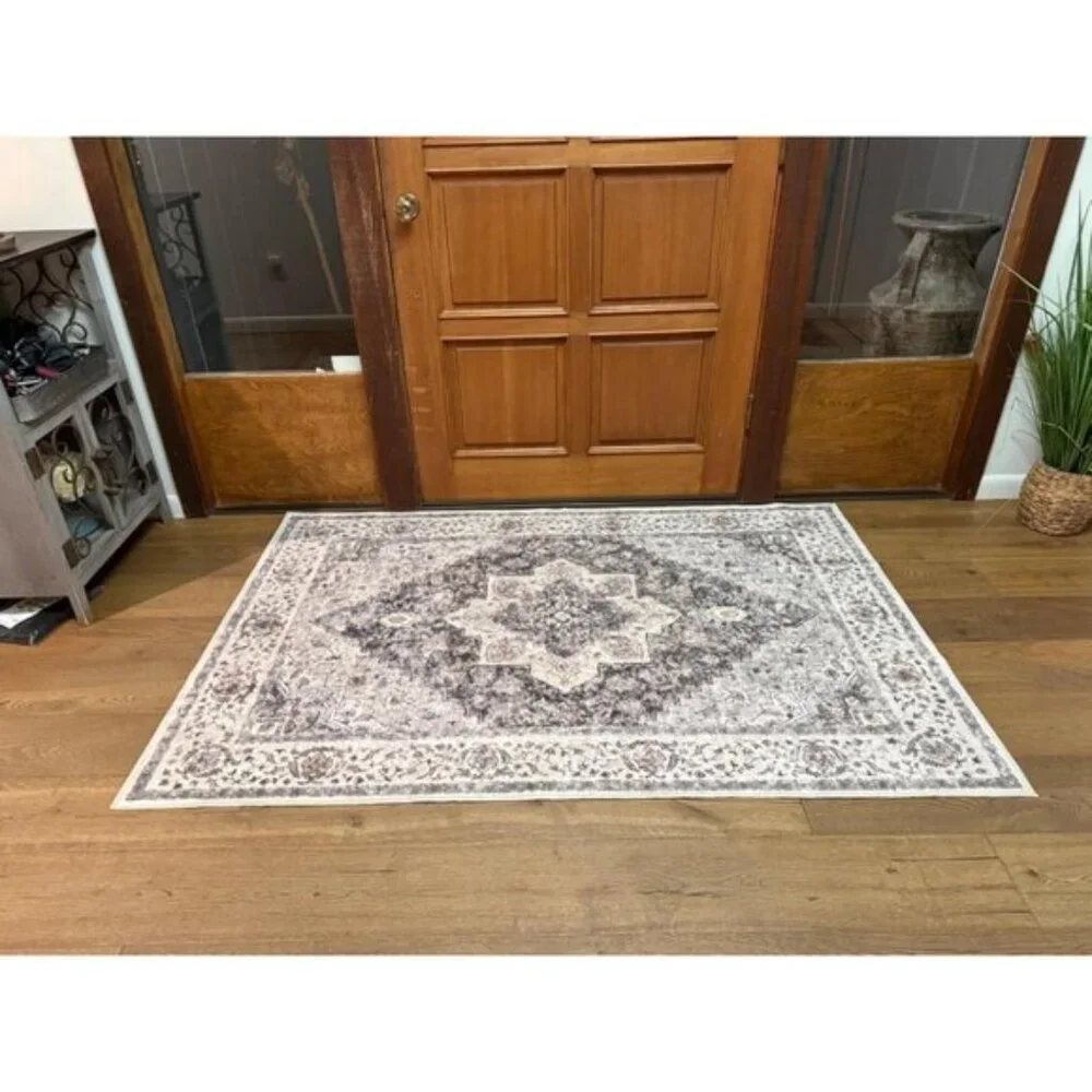 New 4x6 Washable Vintage Rug, Soft Distressed Brown/Grey Non-Slip Carpet